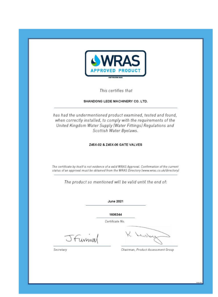 WRAS APPROVED PRODUCT